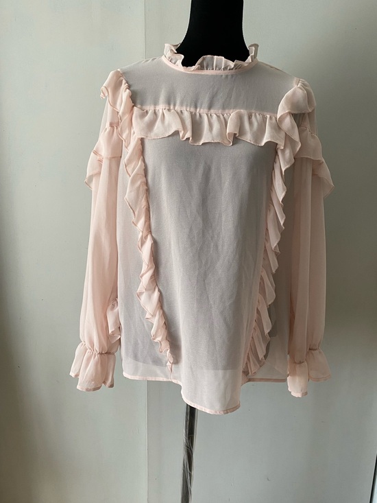 Who What Wear Tops - Who What Wear Pale Pink Ruffle-Trim Chiffon Blouse